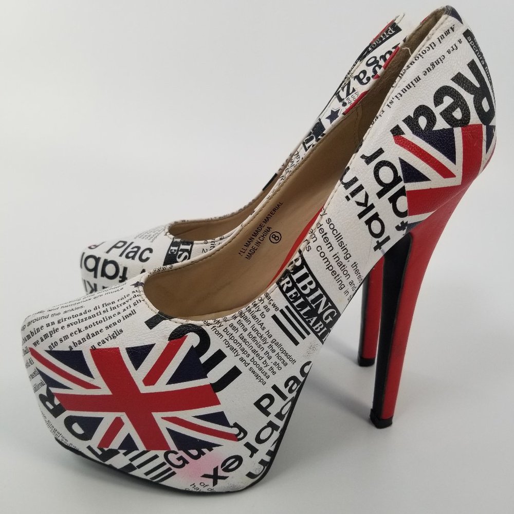 British Flag Newsprint Platform Heels Festival - Picture 2 of 8
